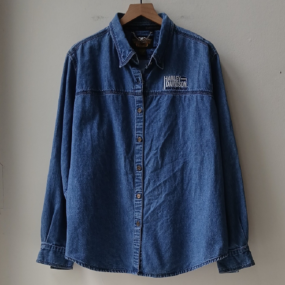 Harley Davidson Button Front Jean Shirt Women's 2X